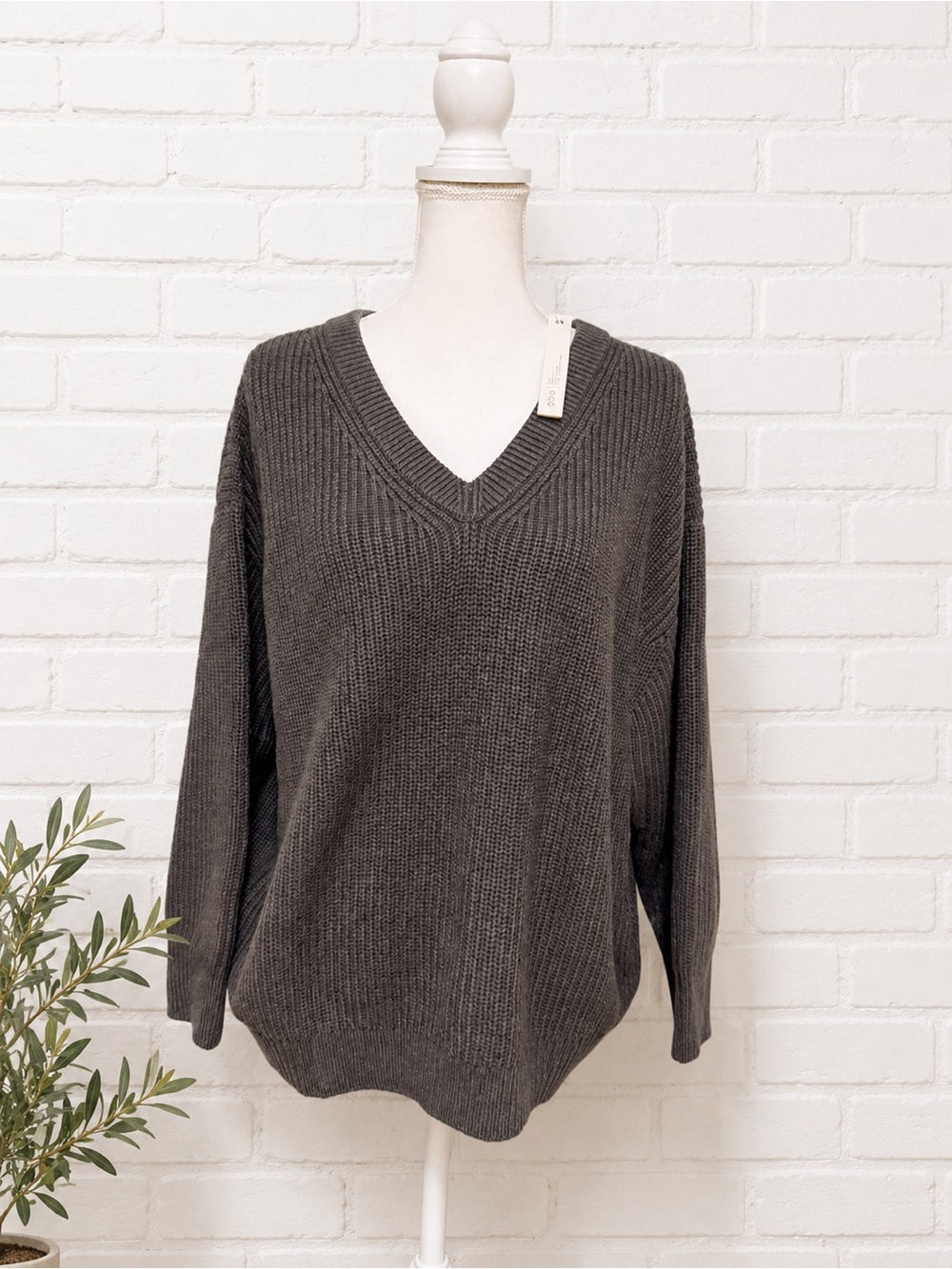 Revolve One Grey Day Oversized Knit Sweater XS Gray Cotton Silk Luxe V-Neck NWT